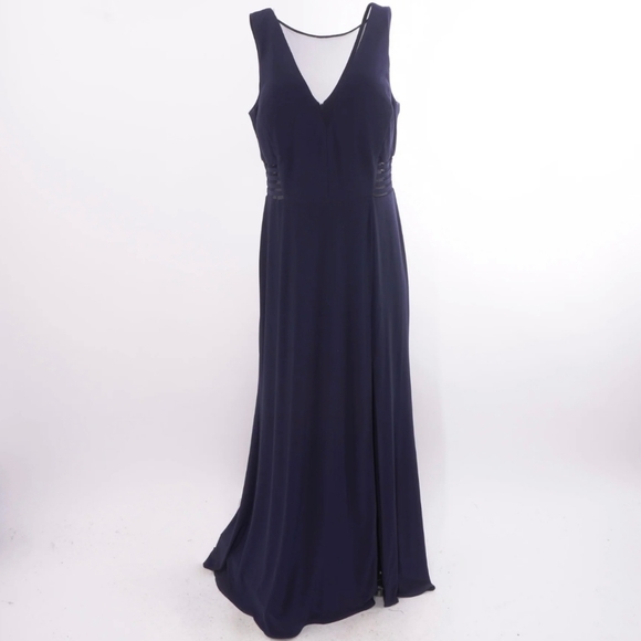 Navy Morgan & Co. Womens Solid With Mesh A-Line Dress Junior Size 16 W - Picture 3 of 10